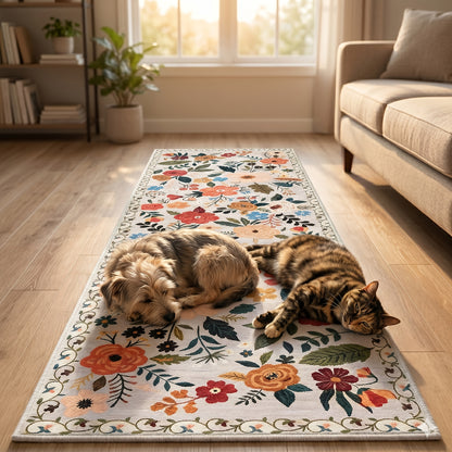 1pc Premium Soft Plush Floral Bedroom Runner Rug, Soft Machine Washable Kitchen Mat - Non-Slip Indoor Doormat for Entryway, Laundry, Bathroom, Kitchen & Living Room - Easy Clean & Hand Washable - Home Decor Mat