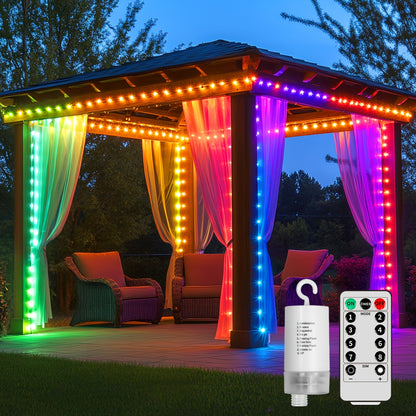 Upgraded Version of Gazebo Curtain Lights Featuring 330, Battery-Operated, Outdoor Use with IP65 Rating, 10Ft X 10Ft Flashing Hanging Waterfall Lights Equipped with Remote Control, 8 Dimmable Modes, Perfect for Fairy in Bedrooms, Porches