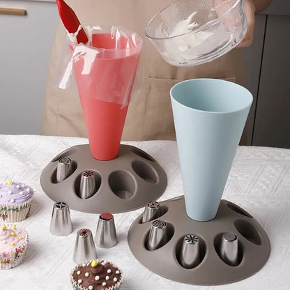 17pcs Multi-Piping Bag Holder Set, Convenient Filling Icing Piping Bag Holder, Baking Accessories Holder, Including Various Nozzle Shapes, Suitable for Professional And Home Baking, Ideal Baking Supplies, Cake Baking Accessory