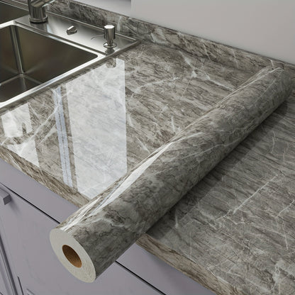 1Roll Peel And Stick Glossy Marble Pattern Wallpaper - Waterproof, Oil-Resistant, Wall And Table Self-Adhesive Stickers - Easy to Install And Home Decor for Kitchen Backsplash, Kitchen Countertop