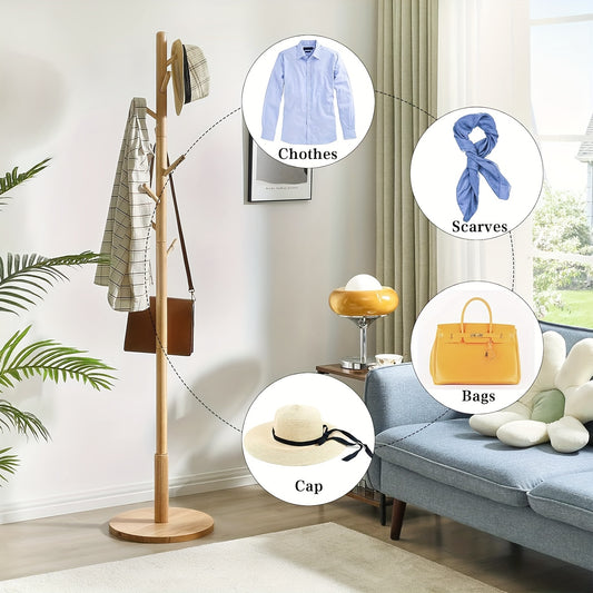 Floor Standing Coat Rack Freestanding - Vertical Clothes Hanger Stand for Bedroom, Entryway & Living Room, Heavy Duty Garment Rack for Suits, Hats, Bags, Ties & Belts, Easy Assembly