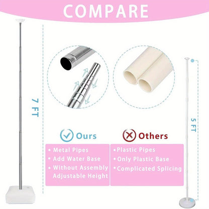 A Set of Two Balloon Column Stands with a Reusable Telescopic Design, Adjustable in Height from 1.57 to 7 Feet. The Balloon Stands Are Easy to Assemble and Disassemble. Includes a Balloon Pump. Suitable for Weddings, Graduations, and Birthday