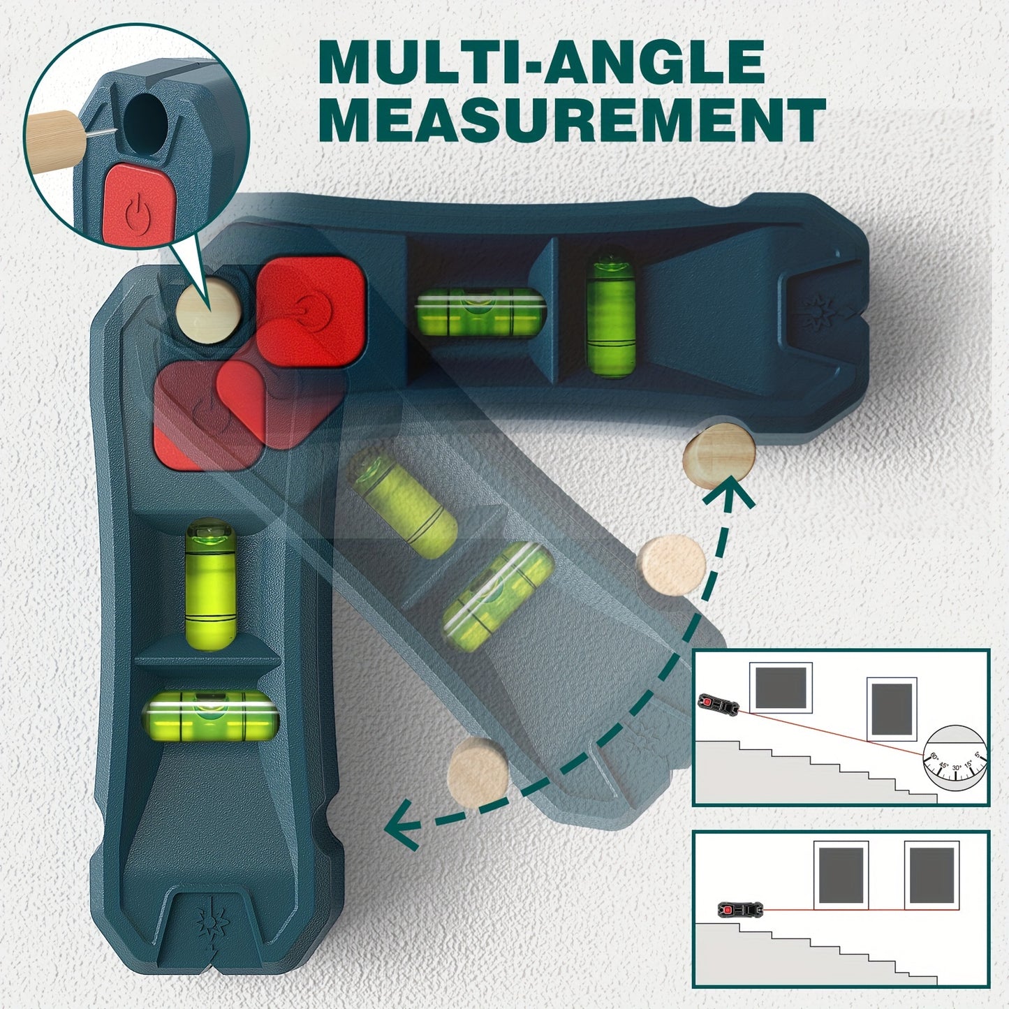 1-Pack Magnetic Stud Finder with Laser Level for Hanging Pictures and Home Renovation, Horizontal and Vertical Bubble Level Detector for Drywall and Wood Walls, Detects Nails Using the Magnet on the Back, No Display, No Sound
