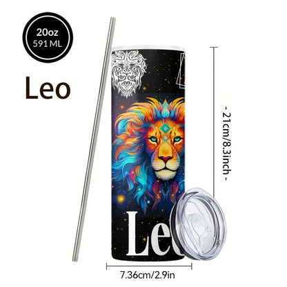 Zodiac Sign Design Coffee Mugs, 304 Stainless Steel Insulated Tumbler with Lid And Straw, Beverage Container & Travel Cup for Hot & Cold Drinks, 20oz Camping Drinkware, Ideal Gift for Birthday, Parties, Holiday, Thanksgiving Day, Halloween, Christmas
