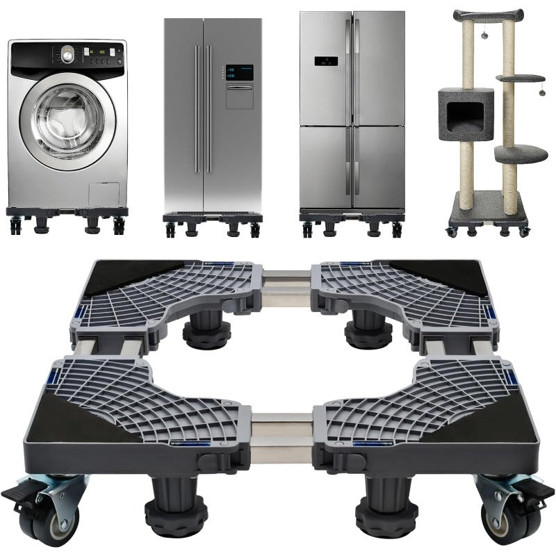 Appliance Mobile Base Stand Adjustable Double Pipe 4 Locking Wheels 4 Strong Feet Furniture Dolly for Washer Dryer Washing Machine Refrigerator Pedestal Grey Large