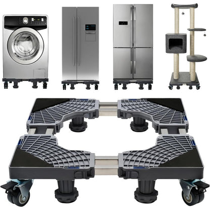 Appliance Mobile Base Stand Adjustable Double Pipe 4 Locking Wheels 4 Strong Feet Furniture Dolly for Washer Dryer Washing Machine Refrigerator Pedestal Grey Large