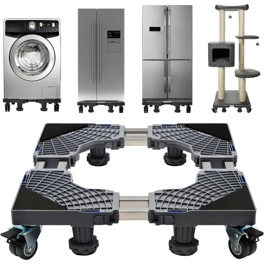 Appliance Mobile Base Stand Adjustable Double Pipe 4 Locking Wheels 4 Strong Feet Furniture Dolly for Washer Dryer Washing Machine Refrigerator Pedestal Grey Large
