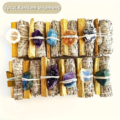Teacher Appreciation Gift Natural Crystal Sage Smearing Set Includes White Sage, Natural Crystal, Used For Family Rituals And Space Cleaning, Decorative (various Crystals Are Randomly Shipped). Perfect For Giving Gifts On Easter And St. Patrick'S Da