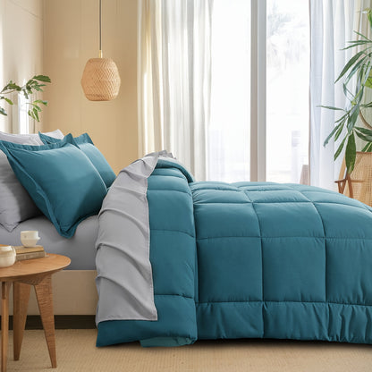 7pcs Comforter Set-Luxury Soft Fluffy Bedding With 1 Comforter, 1 Fitted Sheet, 1 Flat Sheet, And 4 Pillowcases & Pillow Cover-All Season Quilte Set Queen, Hypoallergenic, Breathable, Easy Care, Valentine'S Day Bed In A Bag, Gifts For Her