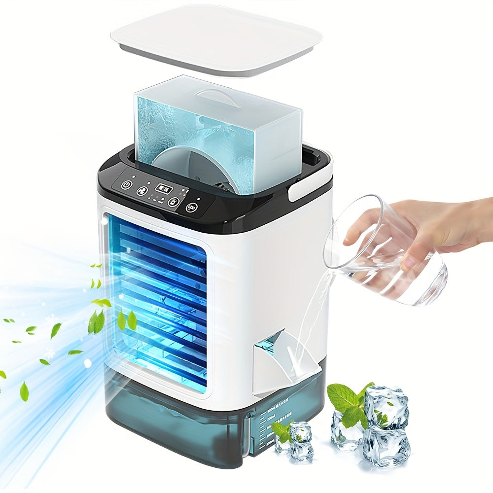 Portable Air Conditioner Humidifier/ Ambient Light Fan USB Cooler, Soundwave Technology Atomization | Large Ice Box | 3-speed Wind Speed | Rainbow Lights | Auxiliary Handle | Light Noise Reduction - Perfect Holiday/ Birthday/ Christmas Gift