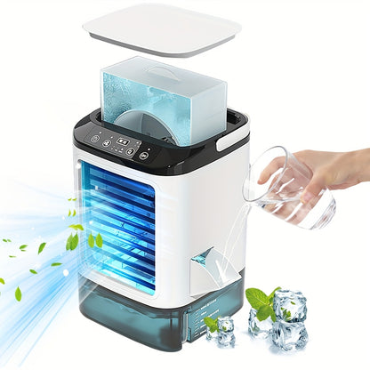 Portable Air Conditioner Humidifier/ Ambient Light Fan USB Cooler, Soundwave Technology Atomization | Large Ice Box | 3-speed Wind Speed | Rainbow Lights | Auxiliary Handle | Light Noise Reduction - Perfect Holiday/ Birthday/ Christmas Gift