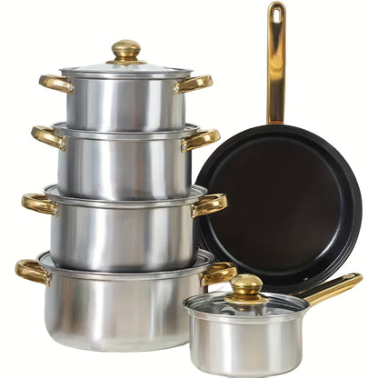 1/10/12pcs Pots And Pans Cookware Sets, Non-stick Cookware Set, Heat-resistant, FryingPan, Saucepan, StewPot, Multifunctional, Stylish, Durable, Suitable for All Stoves, Pot Sets for Kitchen for Cooking Non Stick