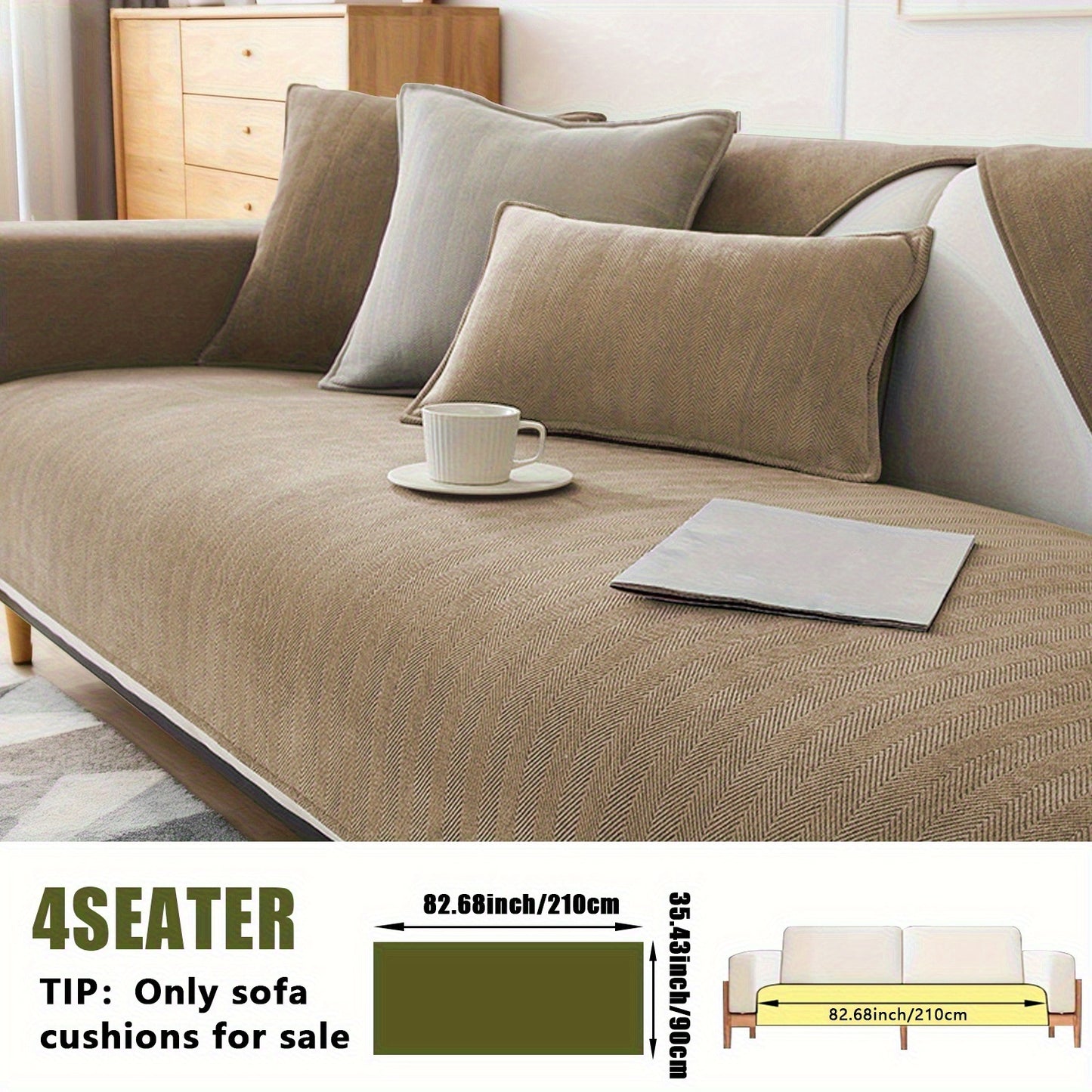 1pc of Pet-Friendly Chenille Ribbed Sofa Cover That Is Non-Slip And Machine Washable, Made from Soft Stretch Fabric Suitable for 2, 3, Or 4-Seater And Sectional Sofas. It Enhances Contemporary Home Decor in Living Rooms, Bedrooms, And Offices