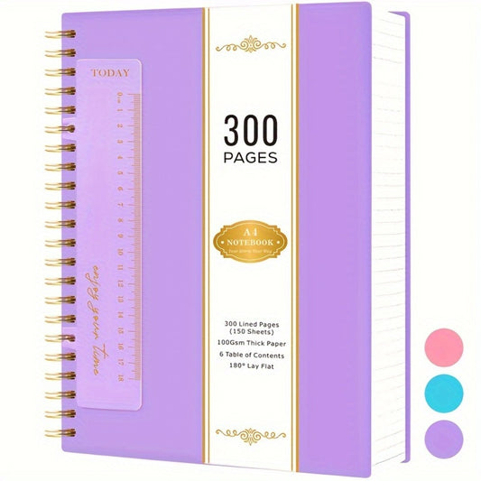 Large Spiral Notebook 300 Pages Hardcover – 8.5x11 A4 College Ruled 100GSM Lined Paper PVC Waterproof Cover for Work School Travel Women Men Purple Pink Blue Black Yellow Green