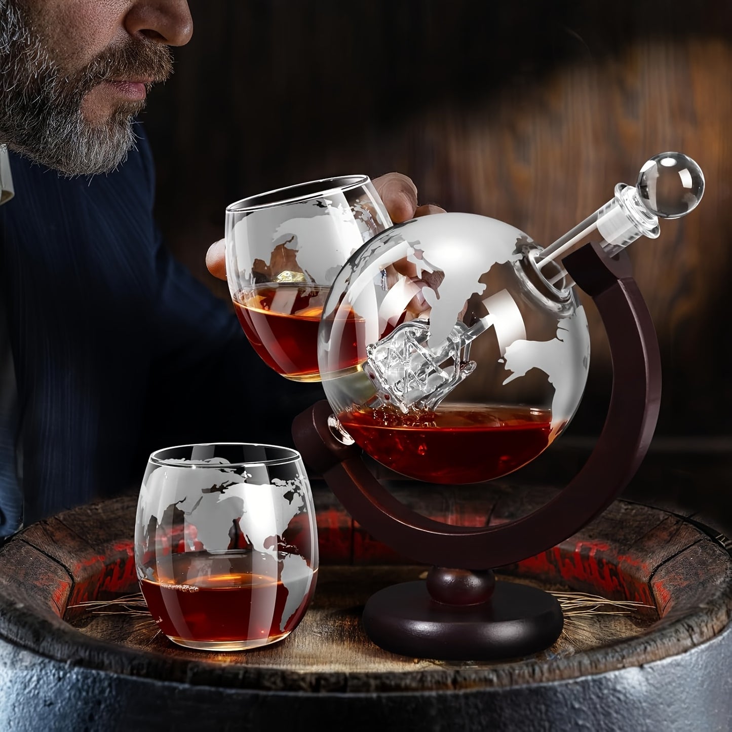 Spherical Decanter 28oz/850ml/sailboat Decanter 44oz/1300ml, Etched Globe Cup 350ml/11.84oz, Perfect For Whiskey Enthusiasts, Suitable For Any Occasion: Birthdays, Weddings, Anniversaries, Engagements, Retirements
