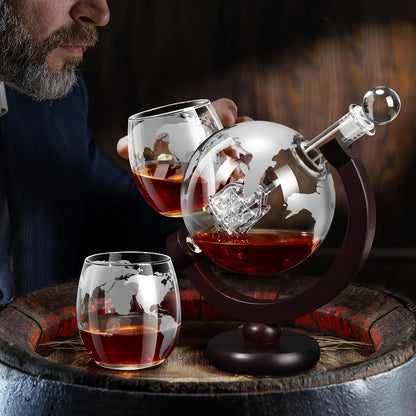 Spherical Decanter 28oz/850ml/sailboat Decanter 44oz/1300ml, Etched Globe Cup 350ml/11.84oz, Perfect For Whiskey Enthusiasts, Suitable For Any Occasion: Birthdays, Weddings, Anniversaries, Engagements, Retirements