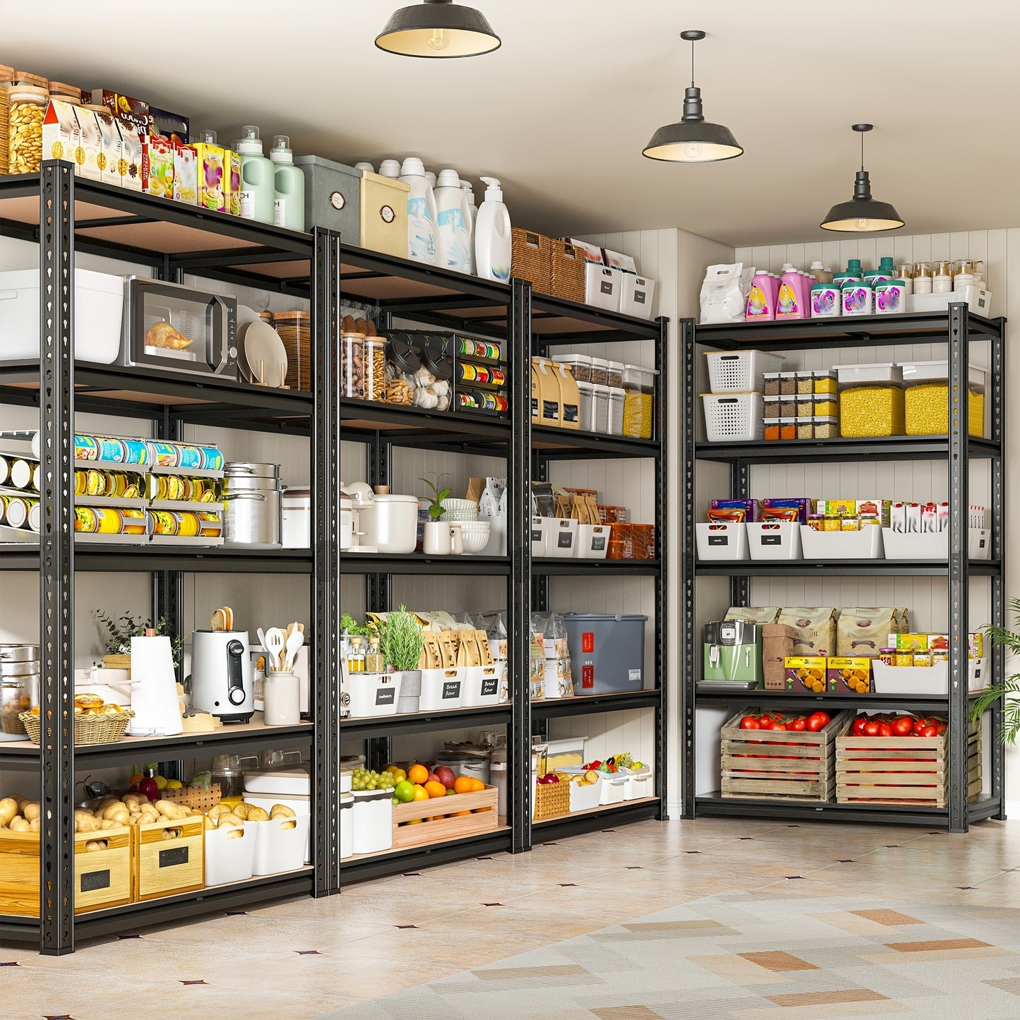 2000LBS Garage Shelving Storage Shelves Heavy Duty Shelving 5 Tier Metal Shelving Units For Garage Shelves 72"H X35.5"W X 15.8"D, Adjustable Metal Shelving Unit For Garage Shelves Utility Rack Shelf For Basement Pantry Closet Shelves, Black, Utility Shelv