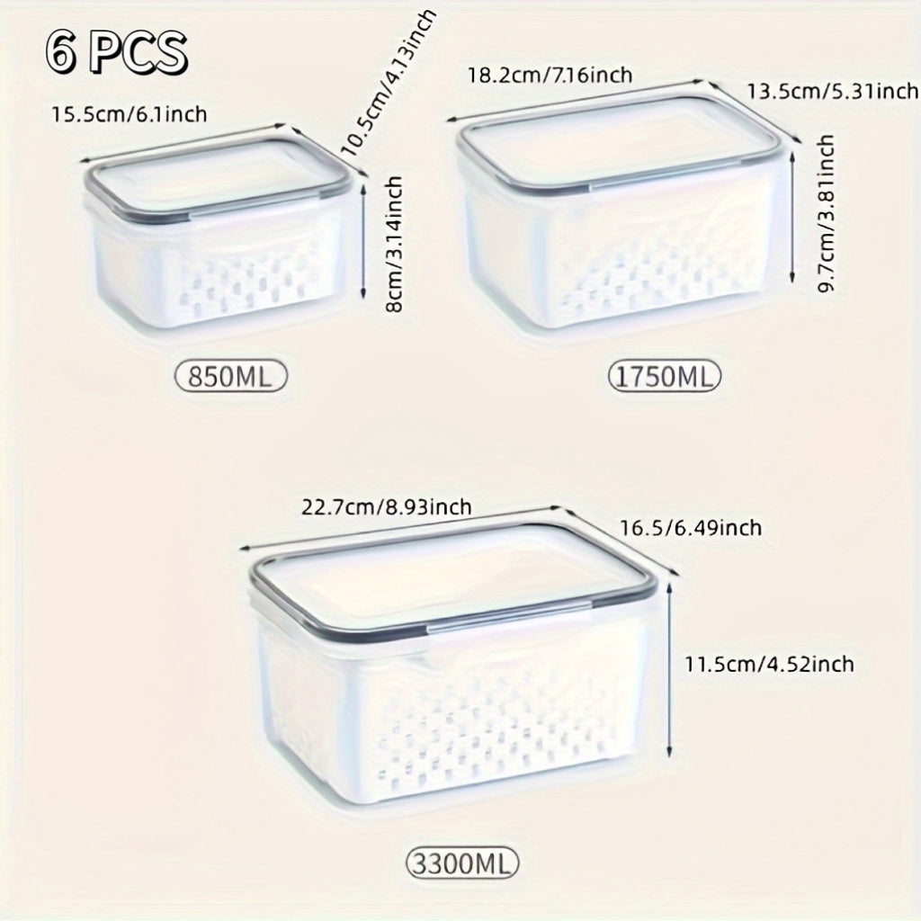 6pcs(2 Crisperboxes+2 Drainbaskets+2-piecelid) BPA-Free Plastic Food Storage Containers Set WithDrain Baskets And Lids- Leak-Proof, Freezer-Safe, Reusable Multipurpose Kitchen Organizers for FruitsVegetaples, And Food Christmas Essentials