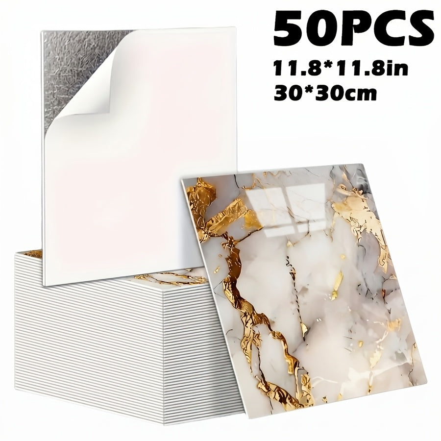 50/100pcs Stick Shower Tiles, Waterproof PVC Wall Panels, Marble Wall Tiles Self Adhesive Vinyl Backdrop for Bathroom, Kitchen, Living Room, Easy Peel & Stick, Ideal for TV Backdrop, Bathroom Wallpaper, Modern Wall Decor, Easy Installation