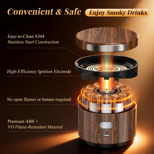 Electric Cocktail Smoker Kit with 6 Wood Chips – Flame-Free USB Rechargeable Whiskey Smoker for Tumblers & Wine Glasses, Gift for Men Dad Husband
