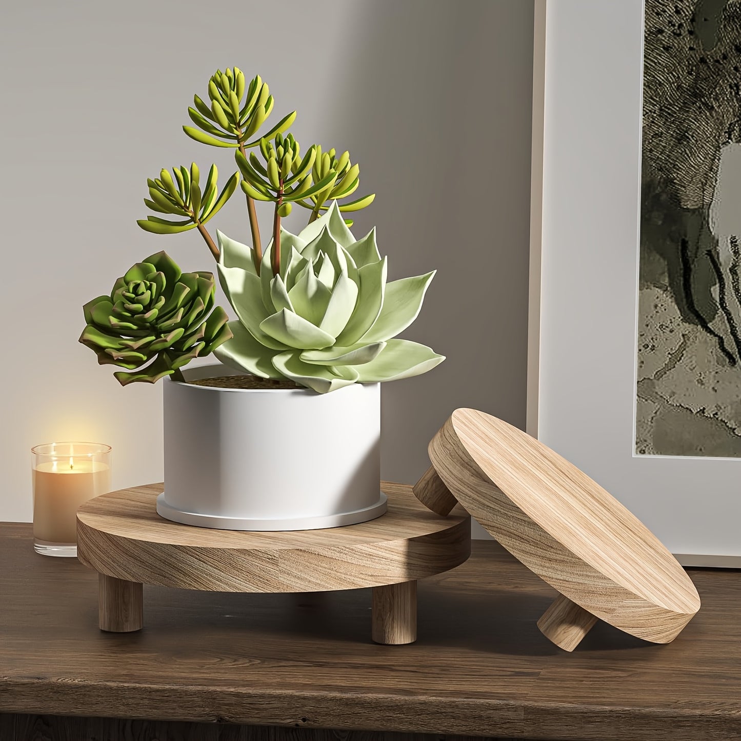 3pcs Rustic Wooden Display Riser Stands - Natural Finish, Multi-Tier Cake Stand with Sleek Legs for Home Decor And Organizer, Decorative Display | Natural Wood Finish | Smooth Surface