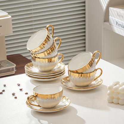 6set, European High-end Exquisite Ceramic Coffee Cup And Plate Set, Large8.45oz, Light Luxury Ceramic Tea Cup, Coffee Cup And Tea Set With High Aesthetic Value, Tea Cup And Plate, Wedding Gift, Mother'S Day Gift, Holiday Gift