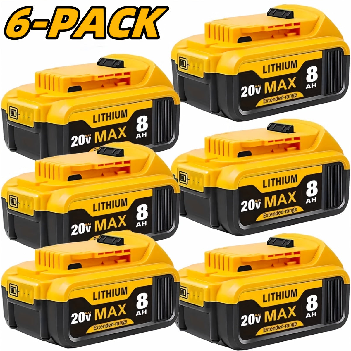 20V 8.0Ah Lithium-Ion Replacement Battery for DeWalt Cordless Tools Compatible with DCB200 DCB203 DCB204 DCB205 DCB206 DCB180 DCD DCF DCG DCS Series High Capacity Rechargeable