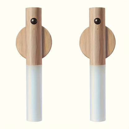 Motion Night Light Rechargeable LED – IPX4 Waterproof Wood Grain & Walnut Under Cabinet Step Lamp for Staircase, Hallway, Wardrobe, Closet & Indoor Walls (2 or 4 Pack)