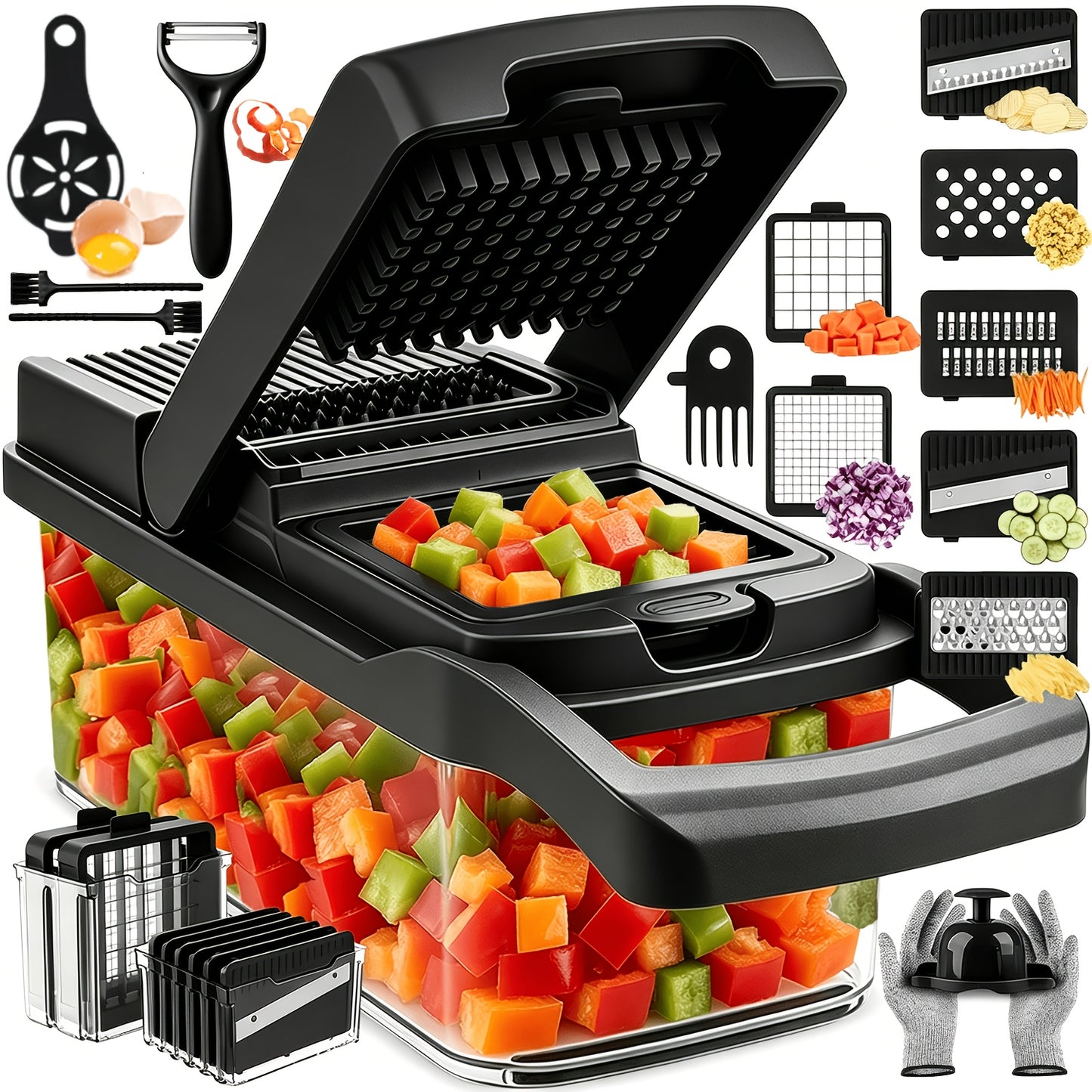 Vegetable Chopper, Onion Chopper, Mandolin Slicer, 18/9-In-1 Professional Food Chopper, Multifunctional Vegetable Chopper And Slicer, Dicing Machine, Adjustable Vegetable Cutter (With Container) (Gray)