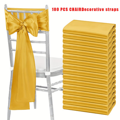 100pcs Satin Chair Sashes Bows for Wedding Banquet Party Event Decoration – 13 Colors, 18×275cm