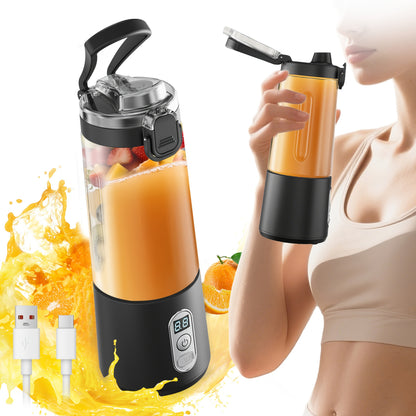 LALAYUAN USB-Powered Juicer & Juicer with Digital Timer, Battery Left Display, High-Speed Ice Crush, USB-C Fast Charge, One-Tap NO-Spill Lid, 6-Blade Stainless Steel - Smoothie Blender Portable, Protein Shakes, Gym, Travel Smoothie Maker