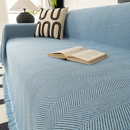 1pc of Herringbone Patterned Solid Color Sofa Cover, a Modern And Versatile Throw for Sofas, Designed to Be with Tassels, Made from Washable Polyester Fabric, Suitable for Single, Double, Triple, And Quadruple-Seater Sofas