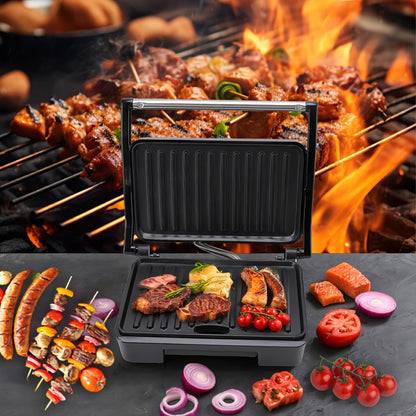 Home Kitchen, Black Square Double-sided Heating Barbecue Machine, High-power Panini Toaster, Steak Grill, Sandwich Machine, Waffle Maker, Heated Electric Pancake Maker, Grilled Sausages And Hamburgers., Home Cooking, Quick Meals