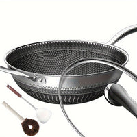 Stainless Steel Wok with Lid + Pot Brush + Spatula