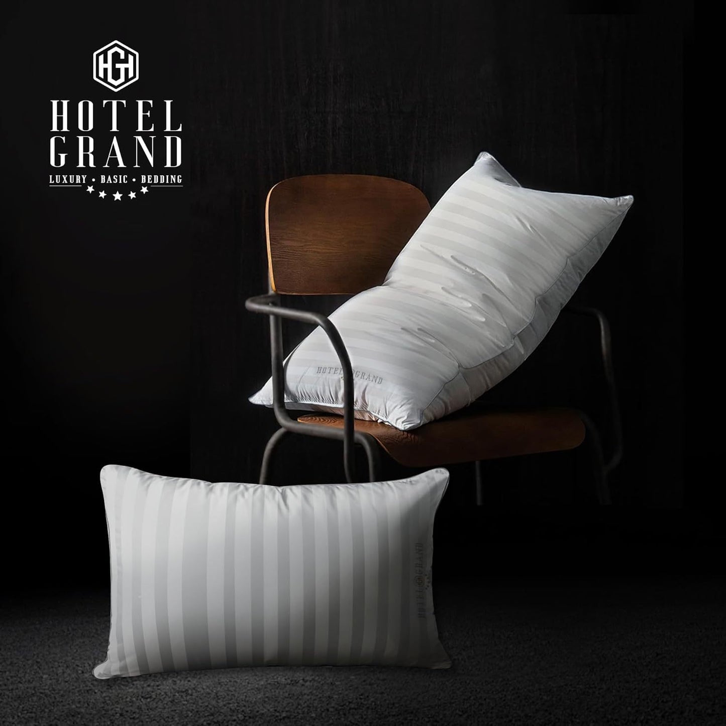 Hotel Grand White Feather Down Queen Size Pillows Set of 2, 500 Thread Count Bed Pillows Soft Hypoallergenic 100% Cotton Breathable Hotel Collection Back/Side Sleeping Bed Pillows, 2 Packs