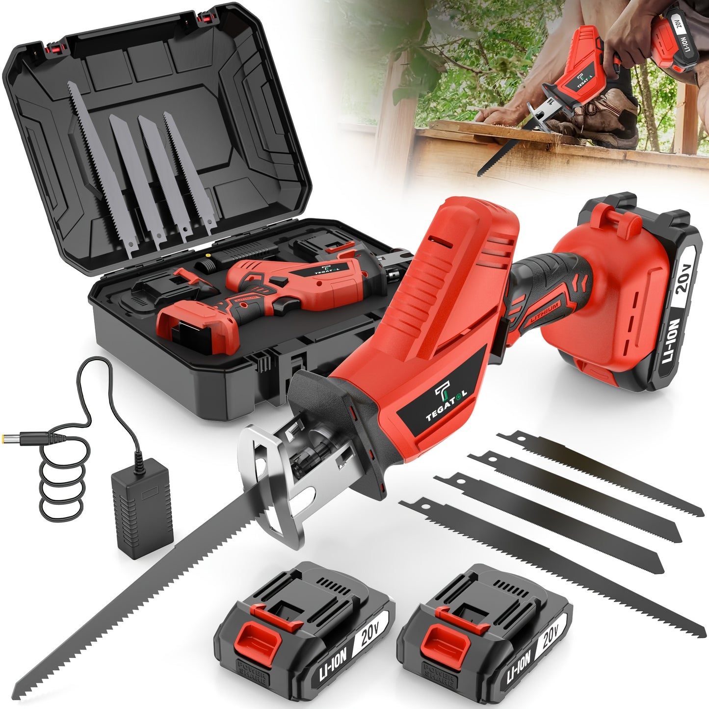 Newly Upgraded Electric Reciprocating Saw, Wireless HandSaw with LED Light and Safety Lock, Suitable for Multi-Purpose Cutting, Equipped with 1 Or 2 Battery, Replaceable Saw Blades and Tool Box, Tools On At a Discount, Men's Gift, Christmas Gift