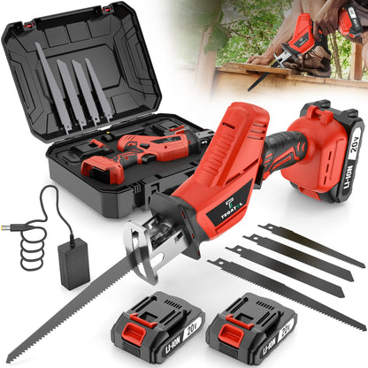 Newly Upgraded Electric Reciprocating Saw, Wireless HandSaw with LED Light and Safety Lock, Suitable for Multi-Purpose Cutting, Equipped with 1 Or 2 Battery, Replaceable Saw Blades and Tool Box, Tools On At a Discount, Men's Gift, Christmas Gift