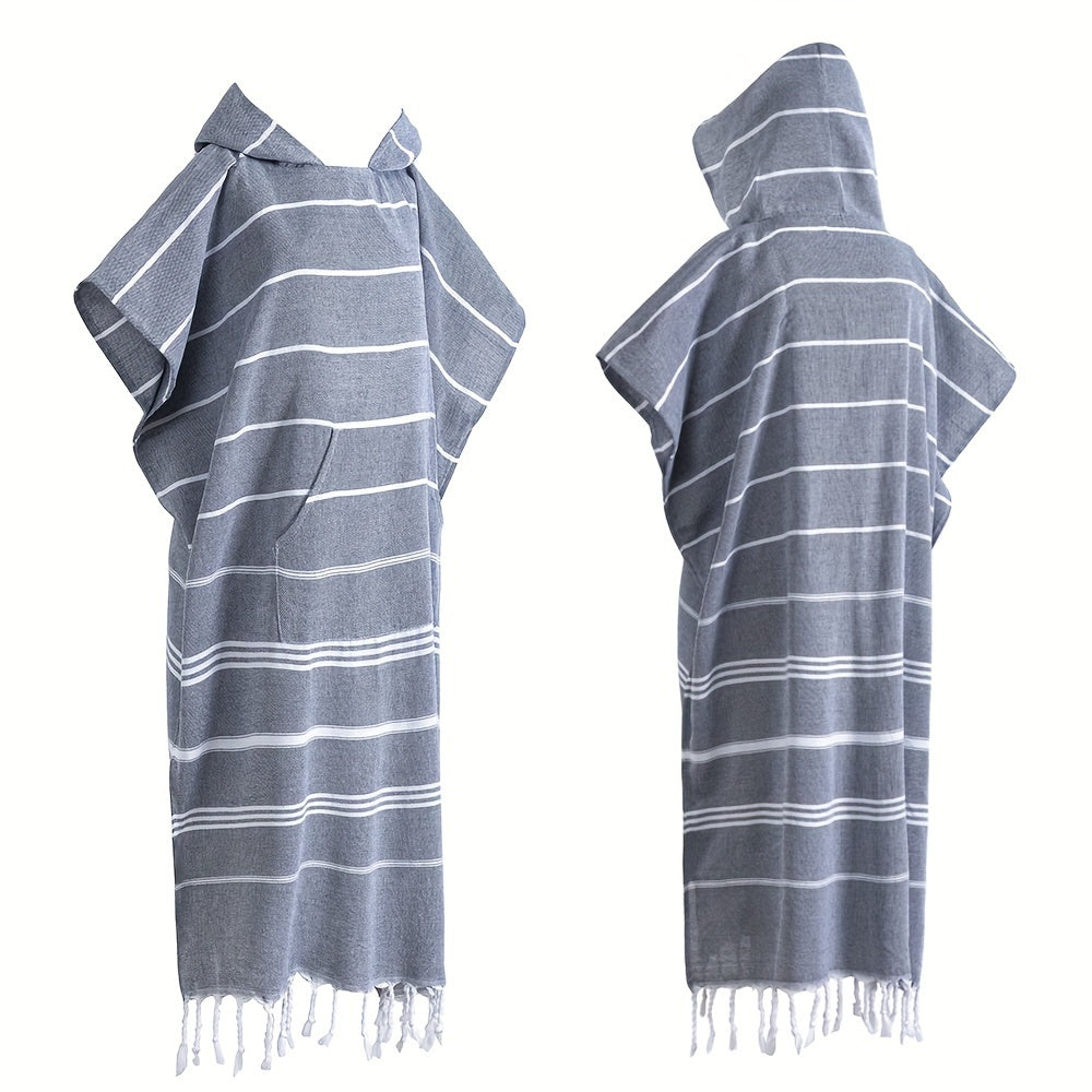 Turkish Wearable Beach Towel Sandproof Cotton Large Surf Poncho Hooded Wetsuit Changing Towel Quick Drying Sandproof, Thin Hooded Bathrobe, Lightweight, Suitable for Swimming, Bathing, Diving, Beach Surfing, Bathroom Accessory, Beach Essentials