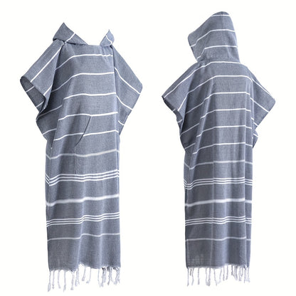 Turkish Wearable Beach Towel Sandproof Cotton Large Surf Poncho Hooded Wetsuit Changing Towel Quick Drying Sandproof, Thin Hooded Bathrobe, Lightweight, Suitable for Swimming, Bathing, Diving, Beach Surfing, Bathroom Accessory, Beach Essentials