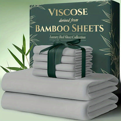 6pcs Bamboo Cooling Bed Sheets Queen Size - Ultra-Soft Cooling Bedclothes Suitable for Hot Sleepers, Deep Pocket Fits Most Mattresses, Double-Stitched Sheets, Machine Washable Bamboo Fabric (Queen Bed Sheets) - Christmas Gift for s, Christmas Decor