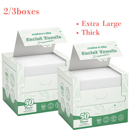 Disposable Face Towels Jumbo Ultra-Soft Extra Thick – Highly Absorbent Dry Wet Dual-Use Facial Wipes for Makeup Removal, Facial Cleansing, Spa & Travel, All Skin Types, 50 / 100 / 150 Sheets per Pack