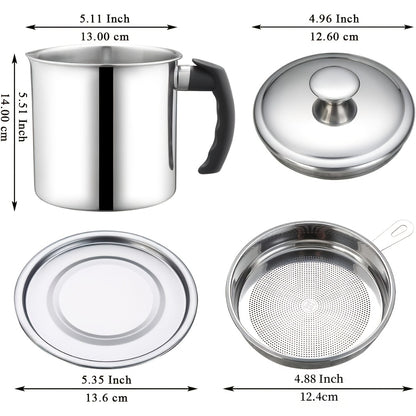 1pc Kitchen Grease Container with Strainer, BPA Free Stainless Steel, Round Shape, Hand Wash Only, Easy Pour Handle, for Storing Cooking Oils and Fats, Essential Kitchen Accessories