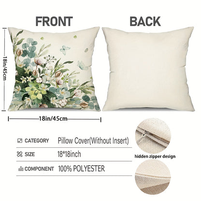 4pcs, Farmhouse Eucalyptus Leaves Throw Pillow Covers, Floral And Bicycle Spring Summer Seasonal Decor Cushion Covers, 18in*18in, Cozy Rustic Holiday Decor Pillowcases, For Porch Patio Couch Sofa Living Room Outdoor, Without Pillow Inserts