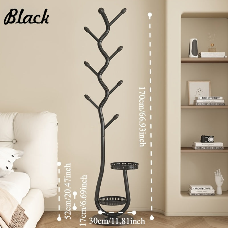 Elegant Freestanding Metal Clothes Rack with Shelf - Multifunctional Vertical Garment Organizer, Mobile Design for Home Organization - Ideal for Coats, Hats, Scarves & More