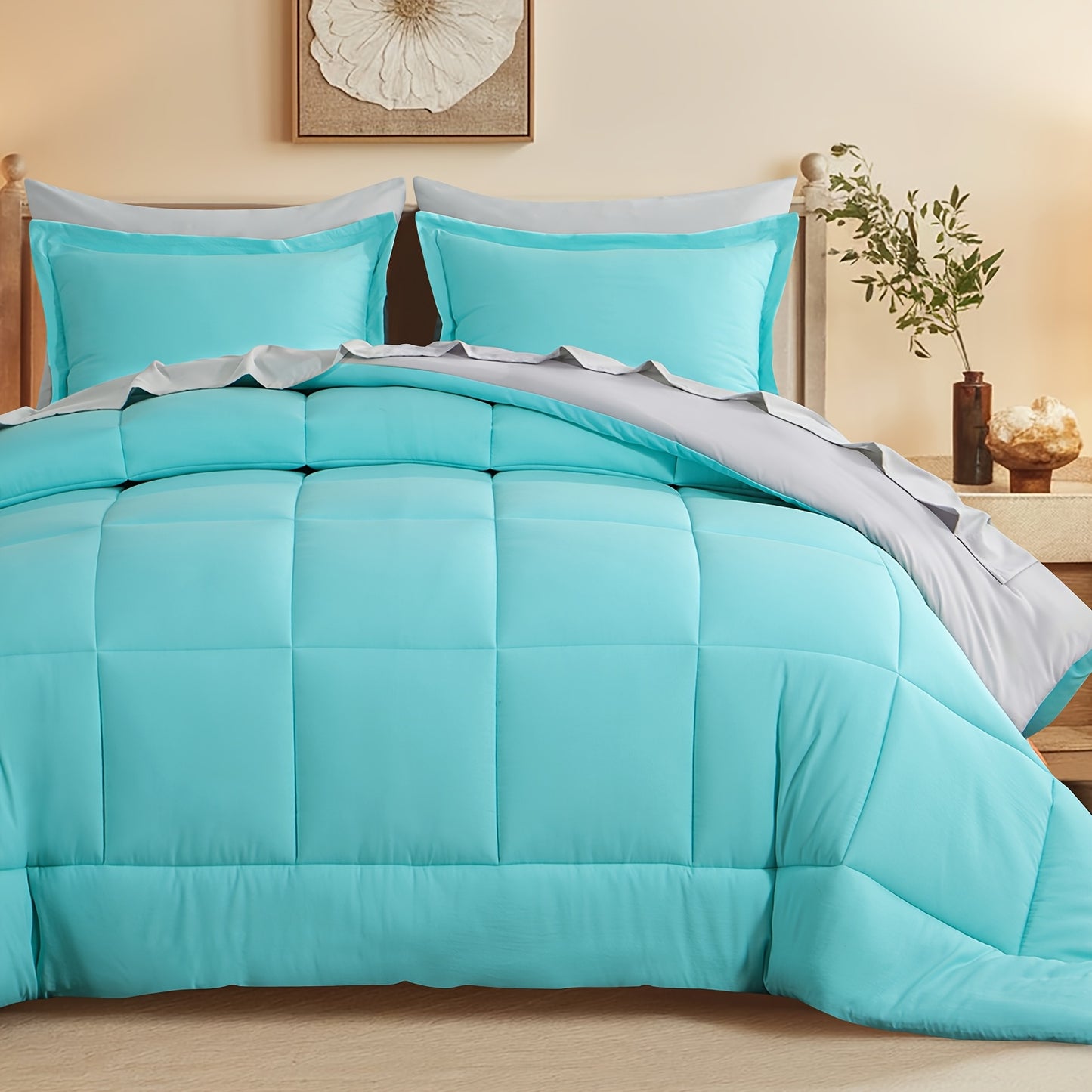 7pcs Comforter Set-Luxury Soft Fluffy Bedding With 1 Comforter, 1 Fitted Sheet, 1 Flat Sheet, And 4 Pillowcases & Pillow Cover-All Season Quilte Set Queen, Hypoallergenic, Breathable, Easy Care, Valentine'S Day Bed In A Bag, Gifts For Her
