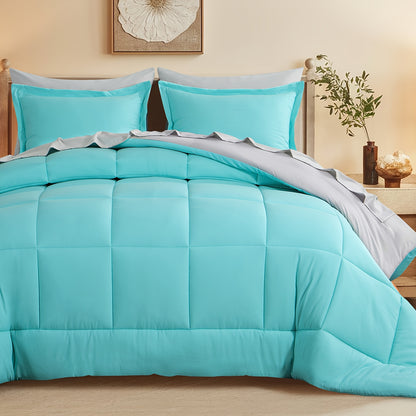 7pcs Comforter Set-Luxury Soft Fluffy Bedding With 1 Comforter, 1 Fitted Sheet, 1 Flat Sheet, And 4 Pillowcases & Pillow Cover-All Season Quilte Set Queen, Hypoallergenic, Breathable, Easy Care, Valentine'S Day Bed In A Bag, Gifts For Her
