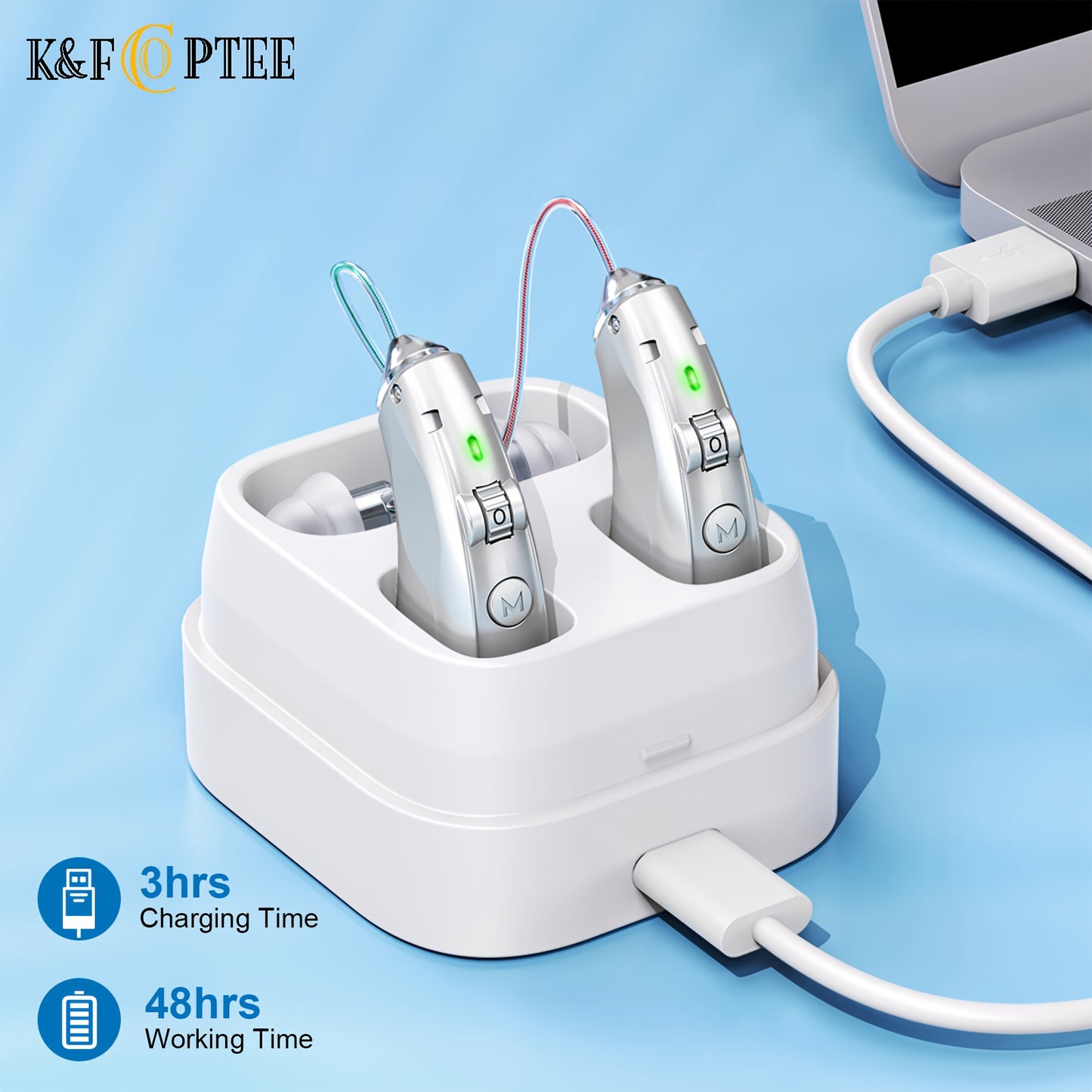 Rechargeable Hearing Aid for Seniors – BTE Behind-the-Ear, 48-Hour Battery Life, 144-Hour Backup Charging Case, Noise Cancelling, Volume & Frequency Control, Invisible Hearing Amplifier for Adults