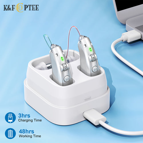 Rechargeable Hearing Aid for Seniors – BTE Behind-the-Ear, 48-Hour Battery Life, 144-Hour Backup Charging Case, Noise Cancelling, Volume & Frequency Control, Invisible Hearing Amplifier for Adults