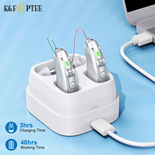 Rechargeable Hearing Aid for Seniors – BTE Behind-the-Ear, 48-Hour Battery Life, 144-Hour Backup Charging Case, Noise Cancelling, Volume & Frequency Control, Invisible Hearing Amplifier for Adults