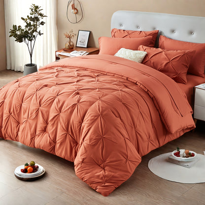5/7pcs Luxurious Pleated Comforter Collections - Exceptionally Soft Plush Fiber Filling, Suitable for Year-Round Warmth - Includes Quilted Comforter, Flat Sheet, Fitted Sheet, Pillowcases, Pillow Shams, Complete Bed Set